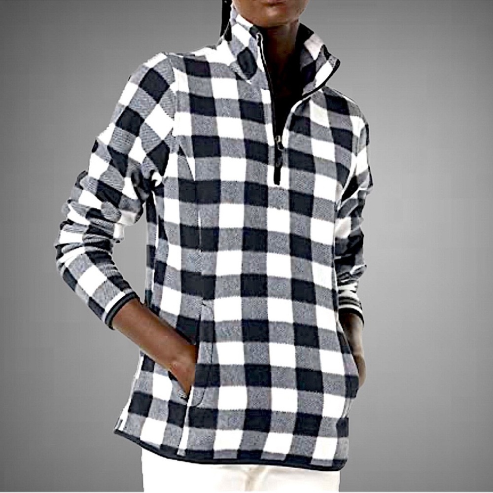 NWT Amazon Essentials Classic‎ Fit Quarter Zip Polar Fleece Buffalo Plaid – XS